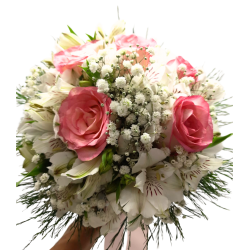 Buquê de Noiva com Rosa, Gipsofila e Astromélia